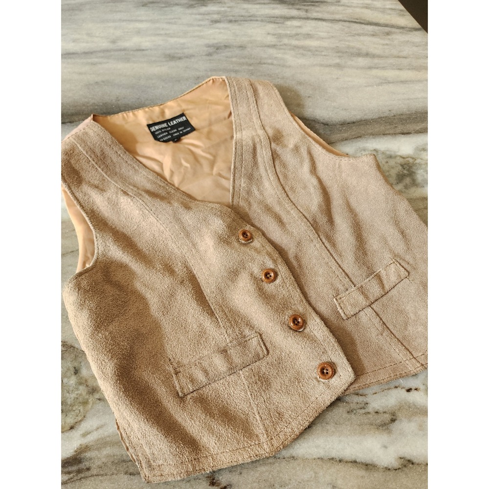 Vintage Genuine Leather Suede Vest Tan Beige Western Boho V-Neck Small - Picture 3 of 7